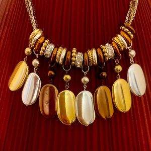 Necklaces and earrings ,brown and silver and gold color
